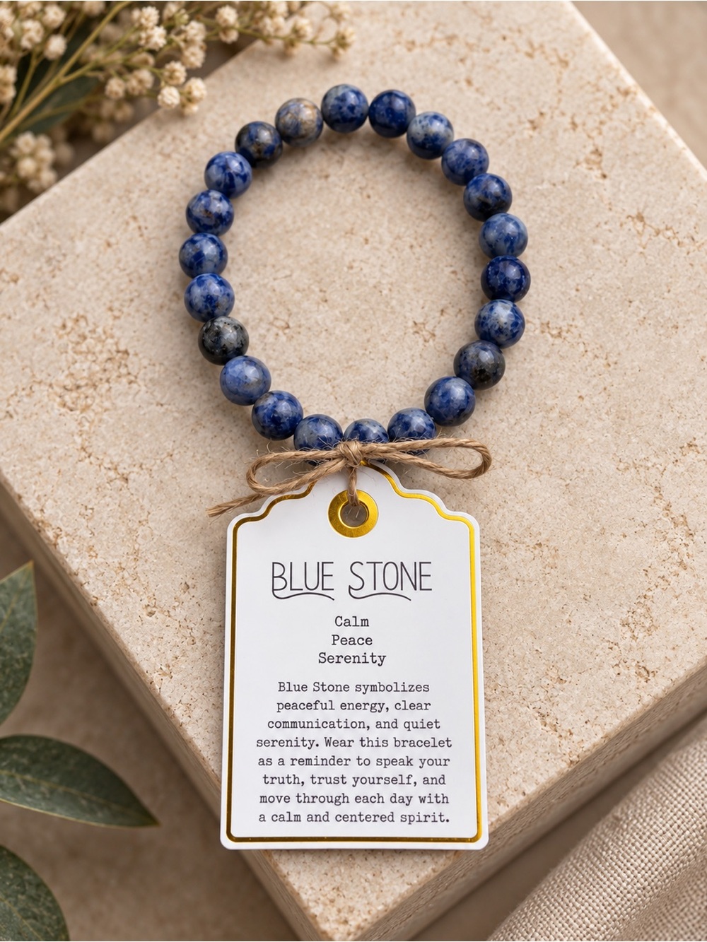 Handmade Blue Stone Beaded Bracelet | Blue Gemstone Crystal Stretch Bracelet
